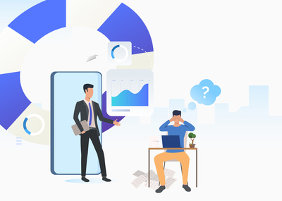 ID-981538-被工作筆記本電腦困惑的商務(wù)顧問(wèn)卡通人高清大圖